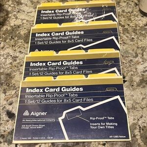 Aigner Index Card Guides with Rip-Proof Tabs - Set of 4 - Vintage New!